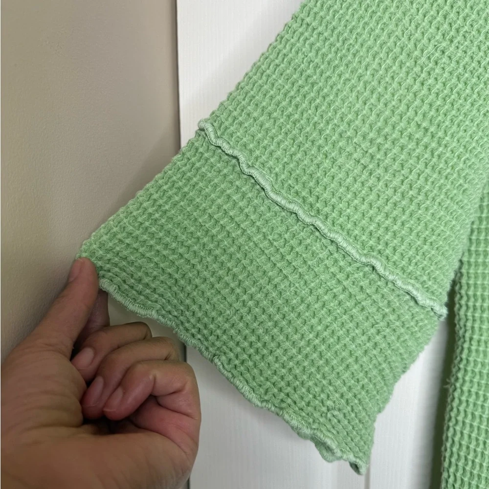 FOCUS Waffle Knit Button Jacket Pistachio Green Size L 100% Cotton Textured - Picture 4 of 11